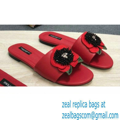 Dolce  &  Gabbana Black Red Roses Slides Red 2022